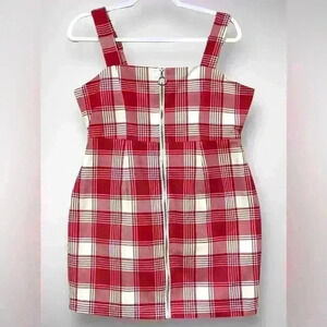 Womens Plaid Full Zipper Red and White Dress Adjustable Straps Size Large